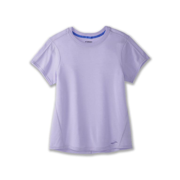 Brooks DISTANCE Short Sleeve Running Shirt Womens Outlet - Heather Violet Dash/Black (LMP184795)